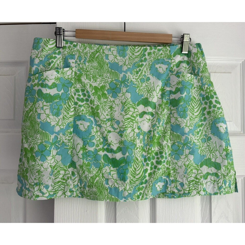 Lilly Pulitzer It's A Zoo Printed Skort Skirt w Built In Shorts Sz 12 Green Blue